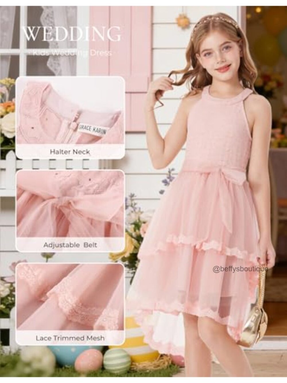 Flower Girl Dress Kids Wedding Lace Tulle Princess High Low Formal Party - Picture 3 of 6